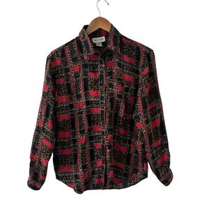 Vtg Sara Stephen Silk Shirt‎ Womens S Chain Leopard Equestrian Old Money